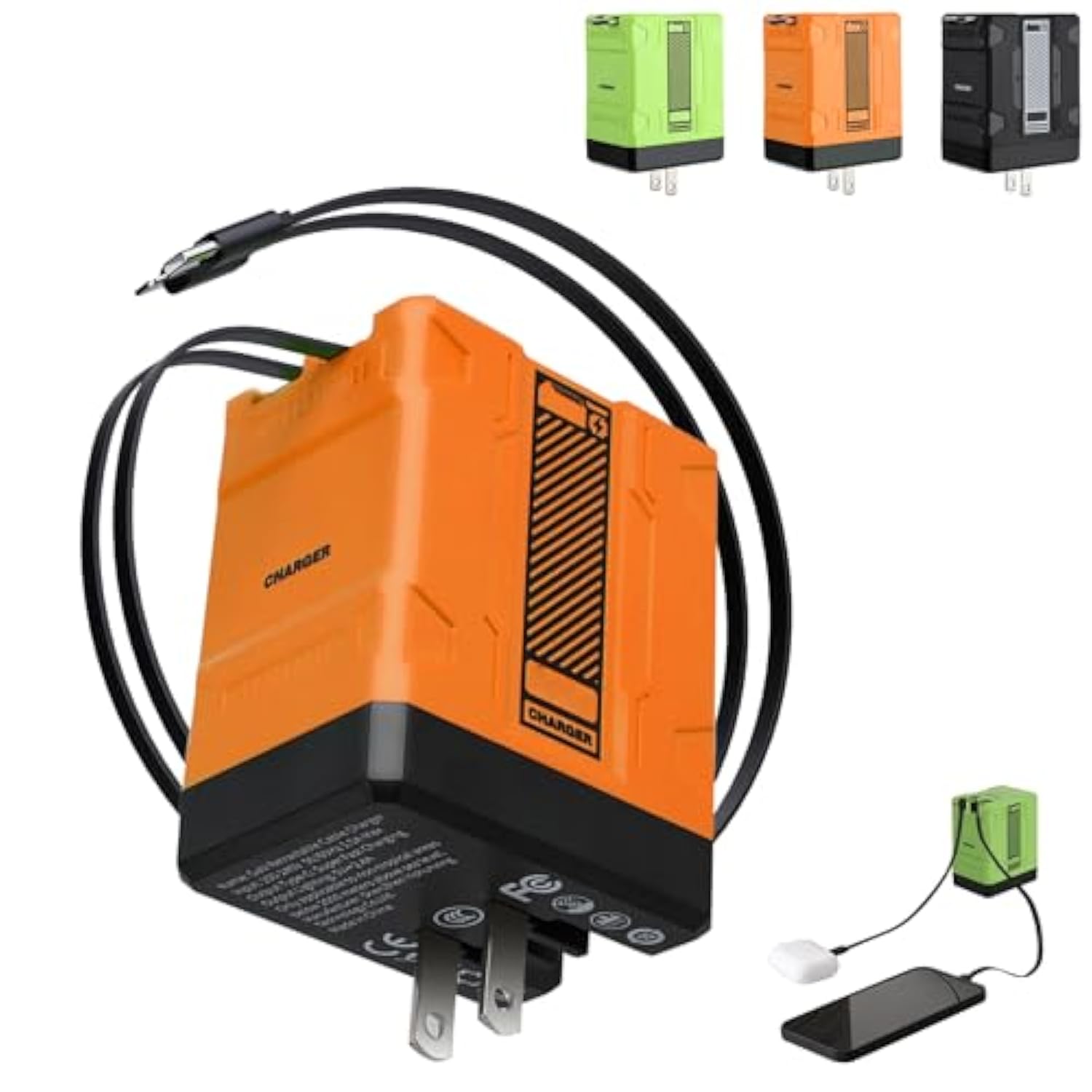 2 In 1 Gan Fast Charger 120W, 2025 New Retractable Scalable Super Fast Charger Module, All In 1 Foldable Charging Adapter Wall Plug For Phones (Orange)