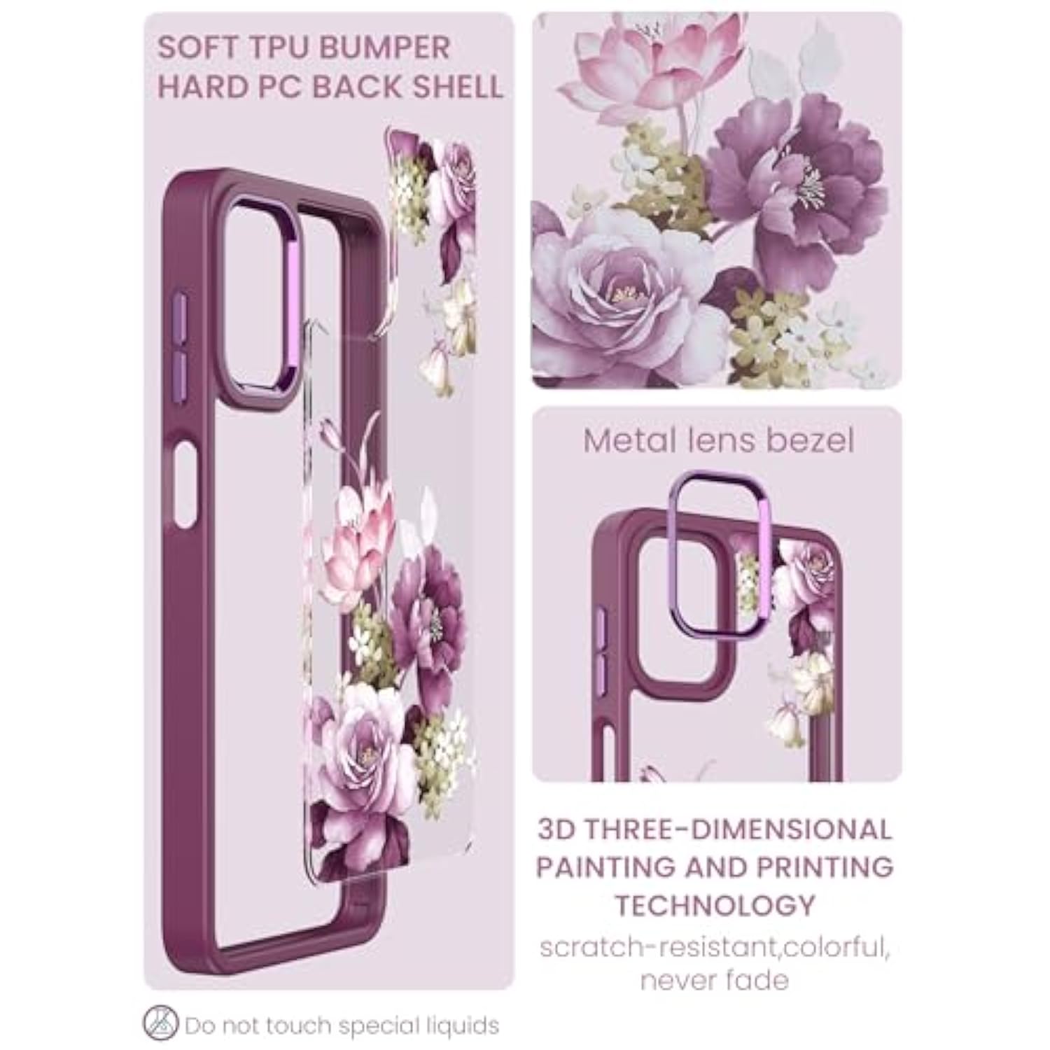 For Samsung Galaxy A12 5G Case, With Tempered Glass Screen Protector, Military Grade Drop Tested Hard Back & Soft Edge Slim Flower Women Girls Protective Cover For A12 (Purple)