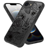 Cute Flower Phone Case Compatible With Iphone 16E, Rose Aesthetic Black Line Art Floral Pattern Print, Hard Pc Heavy Duty Protection Shockproof Cover For Girls Women