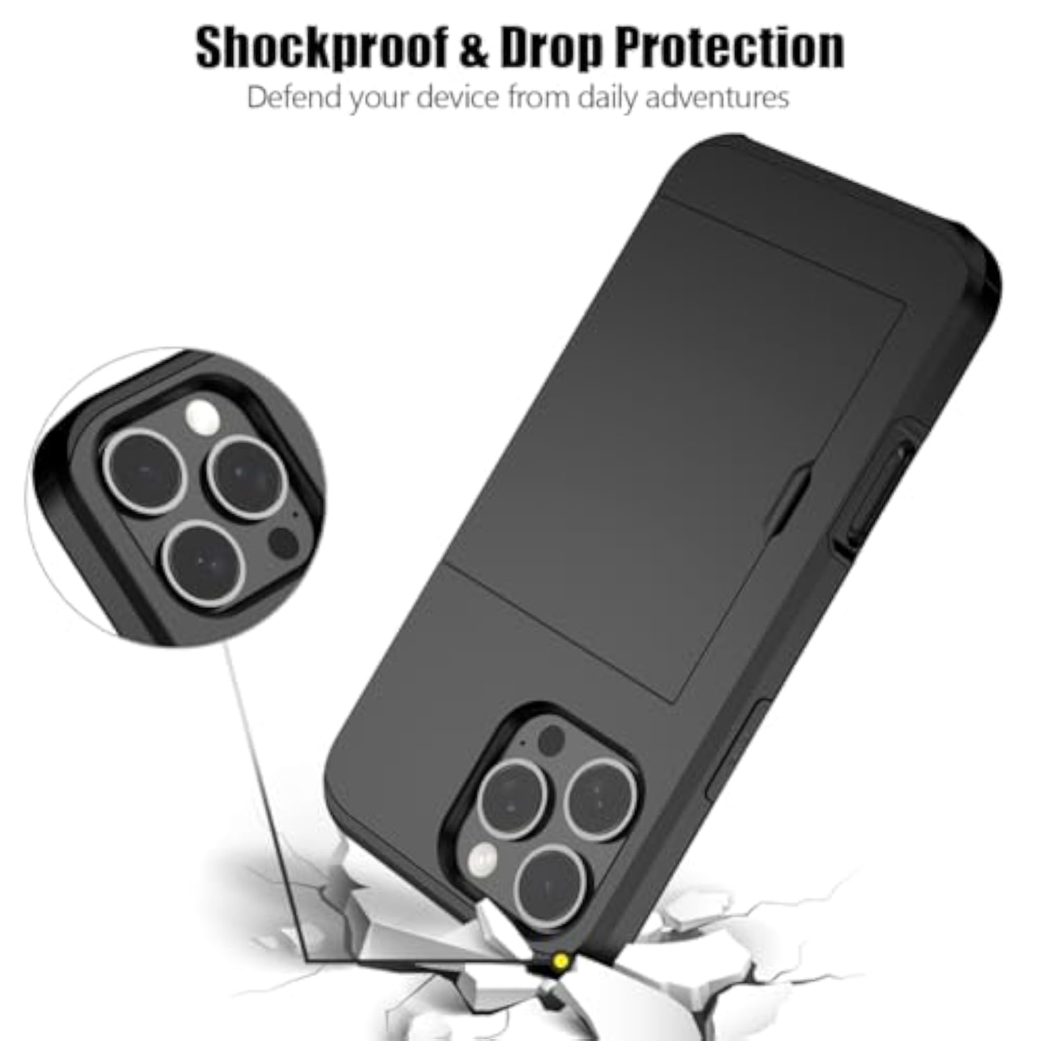 iPhone 16 Pro Max Case with Hidden Card Slot, Shockproof Dual Layer Wallet Cover