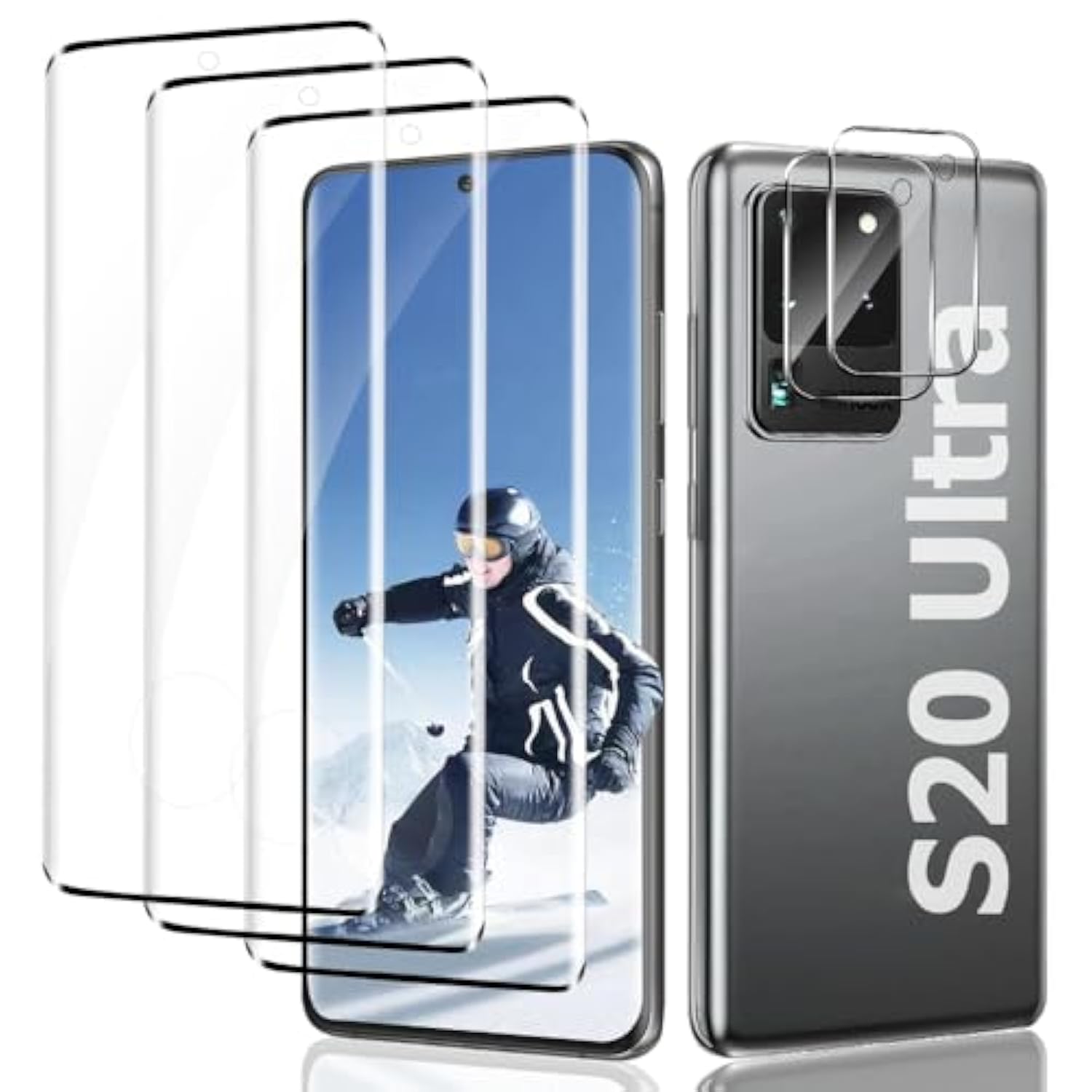 3+2 Pack Galaxy S20 Ultra Screen Protector And Camera Lens Protector,Hd Full Coverage,Support Fingerprint,9H Tempered Glass,Sensitive Touch,Easy Installation For Galaxy S20 Ultra 5G -6.9 Inch