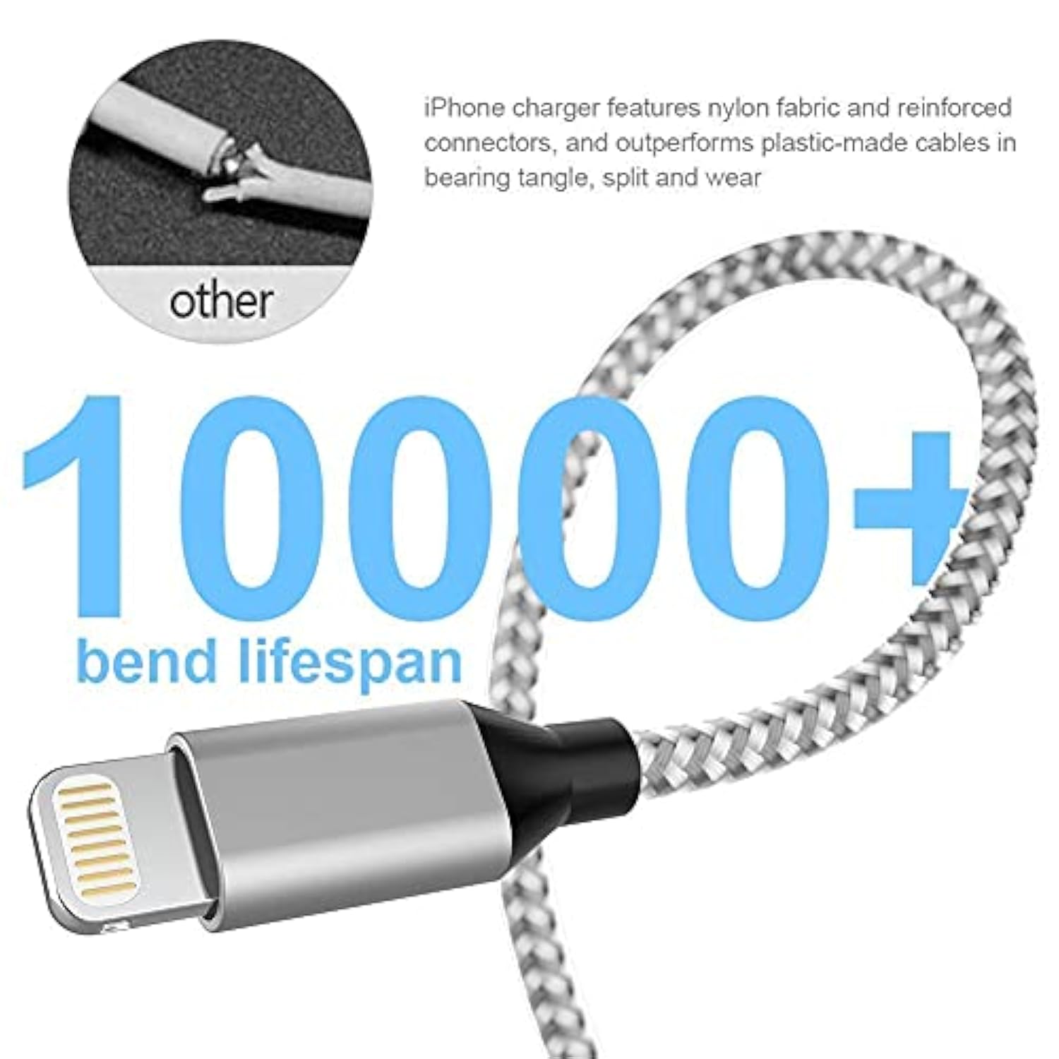 [Apple Mfi Certified] 6Pack[3/3/6/6/6/10Ft] Iphone Charger Lightning Cable Compatible Iphone 14Promax/14Pro/14/14Plus/13Pro/13/12Pro/12/11 And More-Silver&White