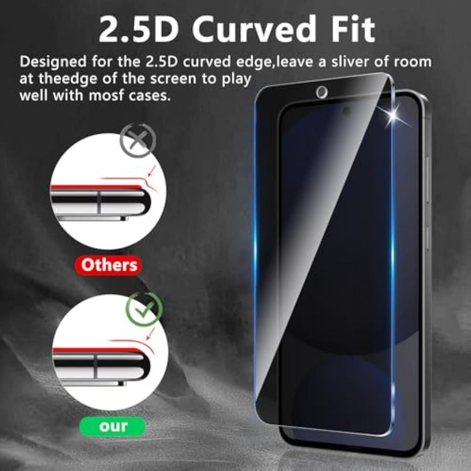 3 Pack Privacy Screen Protector Designed For Samsung Galaxy S24 Fe,Full Coverage Anti-Spy Tempered Glass Film,9H Hardness,Anti-Fingerprint,Bubble Free,Easy To Install