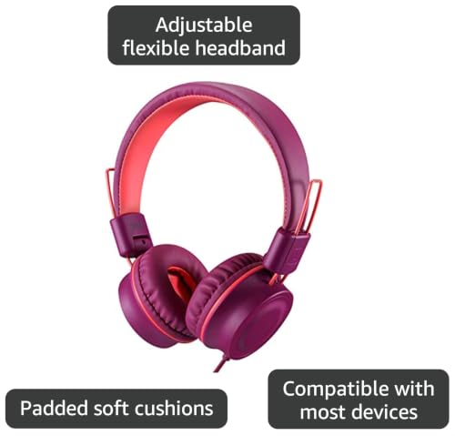 Kids Headphones K33 Foldable Stereo Tangle-Free 5ft Long Cord 3.5mm Jack Plug in Wired On-Ear Headset for