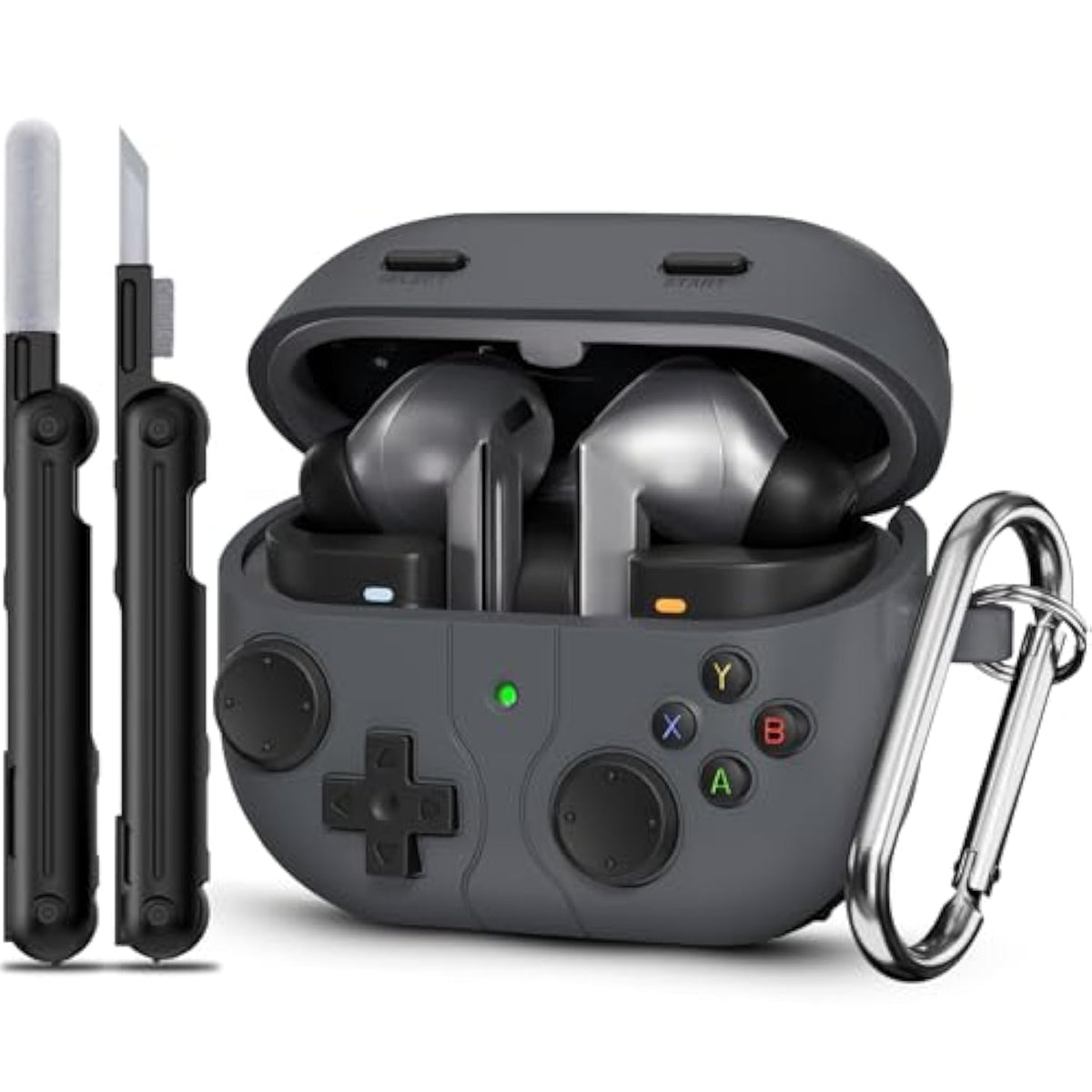 Classic Game Case For Samsung Galaxy Buds 3 Case & Galaxy Buds 3 Pro Case, Soft Silicone Game Player Design With 3D Button Case Cover For Samsung Buds Pro 3 For Men With Cleaner Kit - Dark Gray