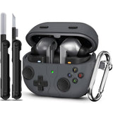 Classic Game Case For Samsung Galaxy Buds 3 Case & Galaxy Buds 3 Pro Case, Soft Silicone Game Player Design With 3D Button Case Cover For Samsung Buds Pro 3 For Men With Cleaner Kit - Dark Gray