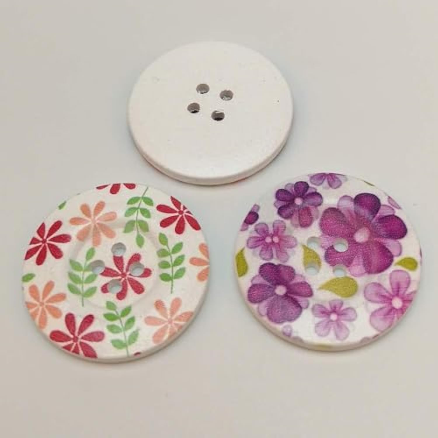 20Pcs 2" (50Mm) Round Flower Wood Buttons 4 Holes Craft Sewing Button