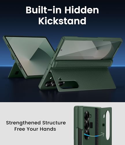 for  Galaxy Z Fold 6 Case Slim with Kickstand & Tempered Screen Protector & Hinge Protection, 360° Full Body Shockproof Protective Phone Case