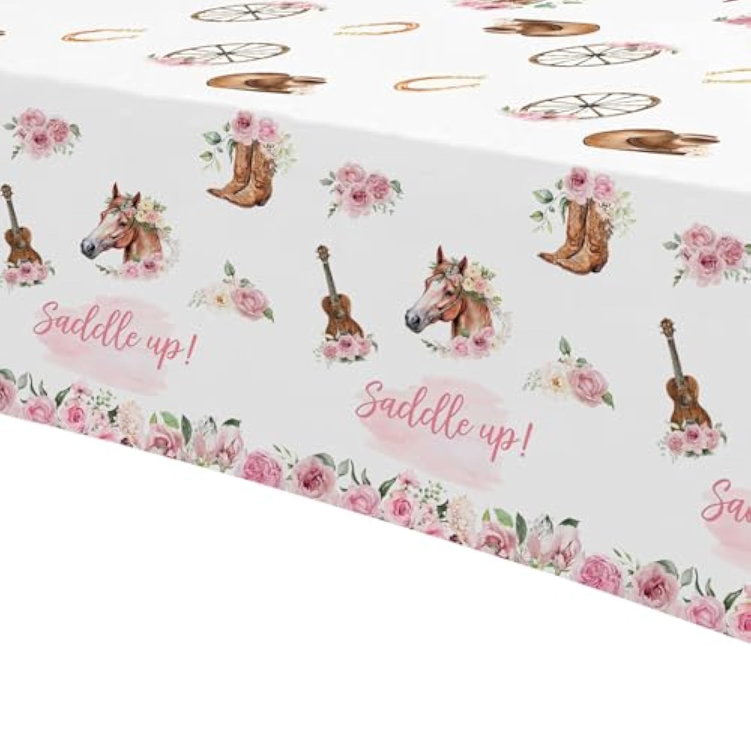 Cowgirl Party Decorations Tablecloth - Horse Saddle Up Western Party Supplies Tablecover, Disposable Wild West Cowgirl Birthday Baby Shower Decorations Table Cloth - 3 Pack (54In X 108In)
