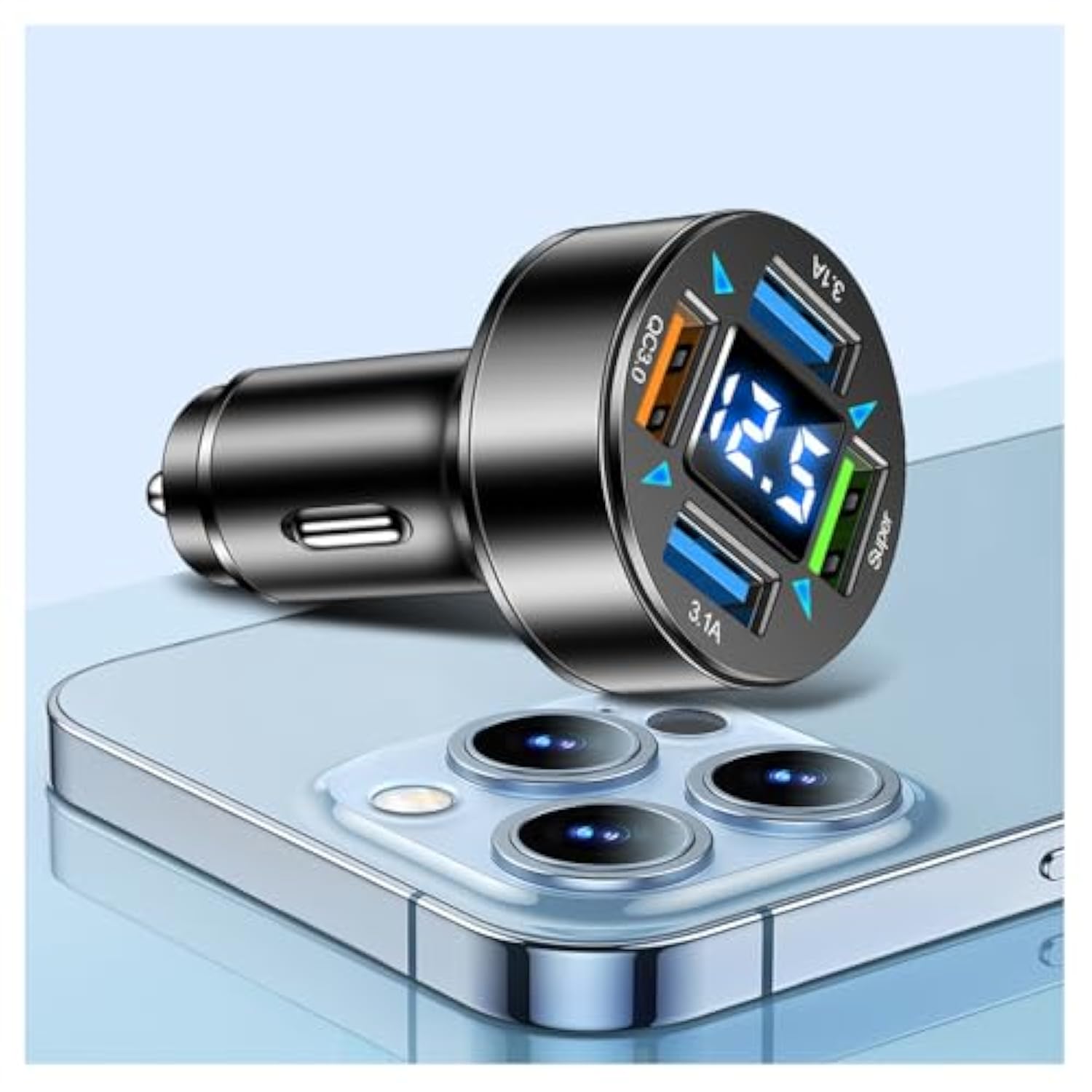 66W Fast Car Charger,4 Ports Cigarette Lighter Usb Charger With Led Voltmeter,Qc3.0/Super Port Car Charger Adapter Fast Charging,Compatible With Android/Samsung Galaxy/Ipad(Qc3.0/Super)