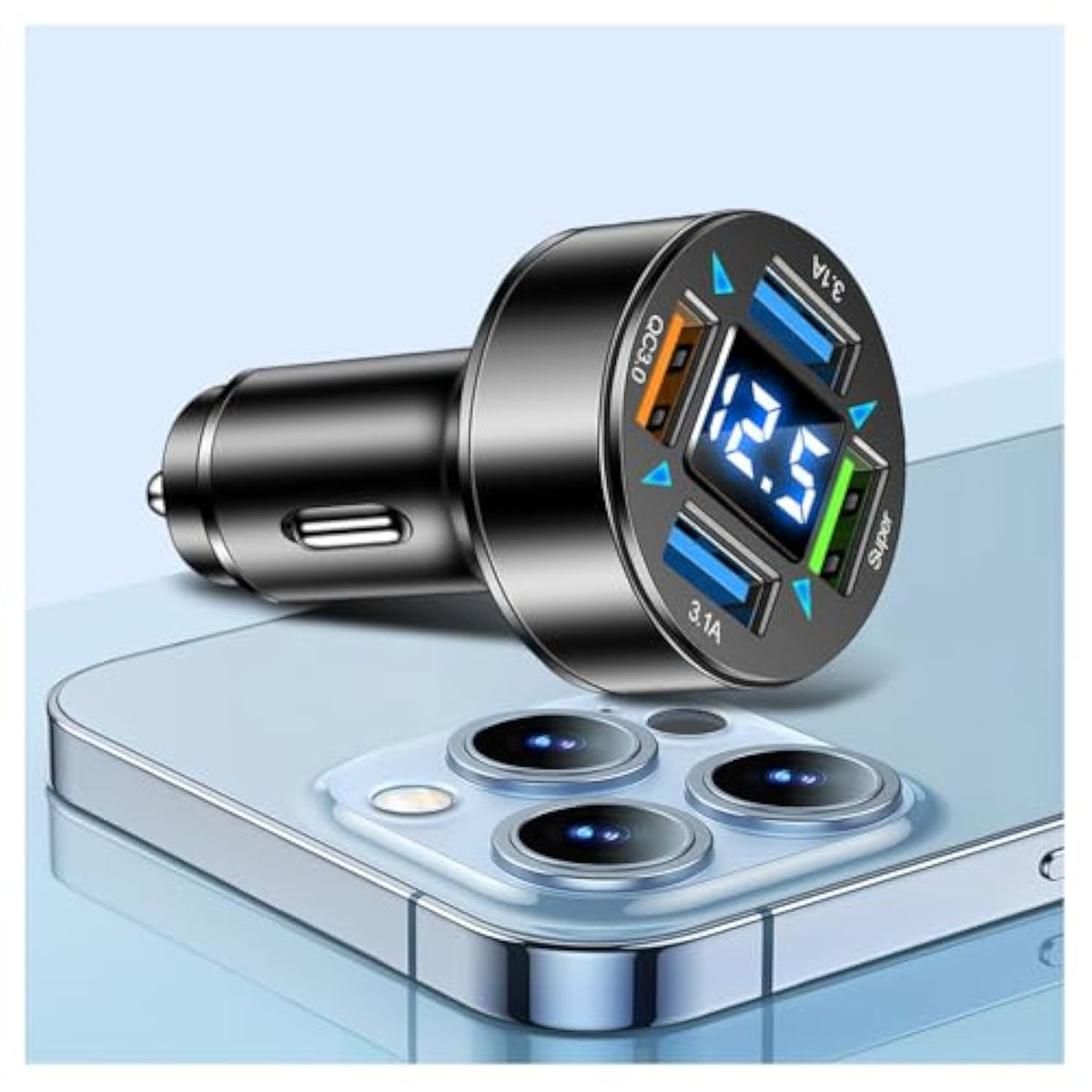 66W Fast Car Charger,4 Ports Cigarette Lighter Usb Charger With Led Voltmeter,Qc3.0/Super Port Car Charger Adapter Fast Charging,Compatible With Android/Samsung Galaxy/Ipad(Qc3.0/Super)