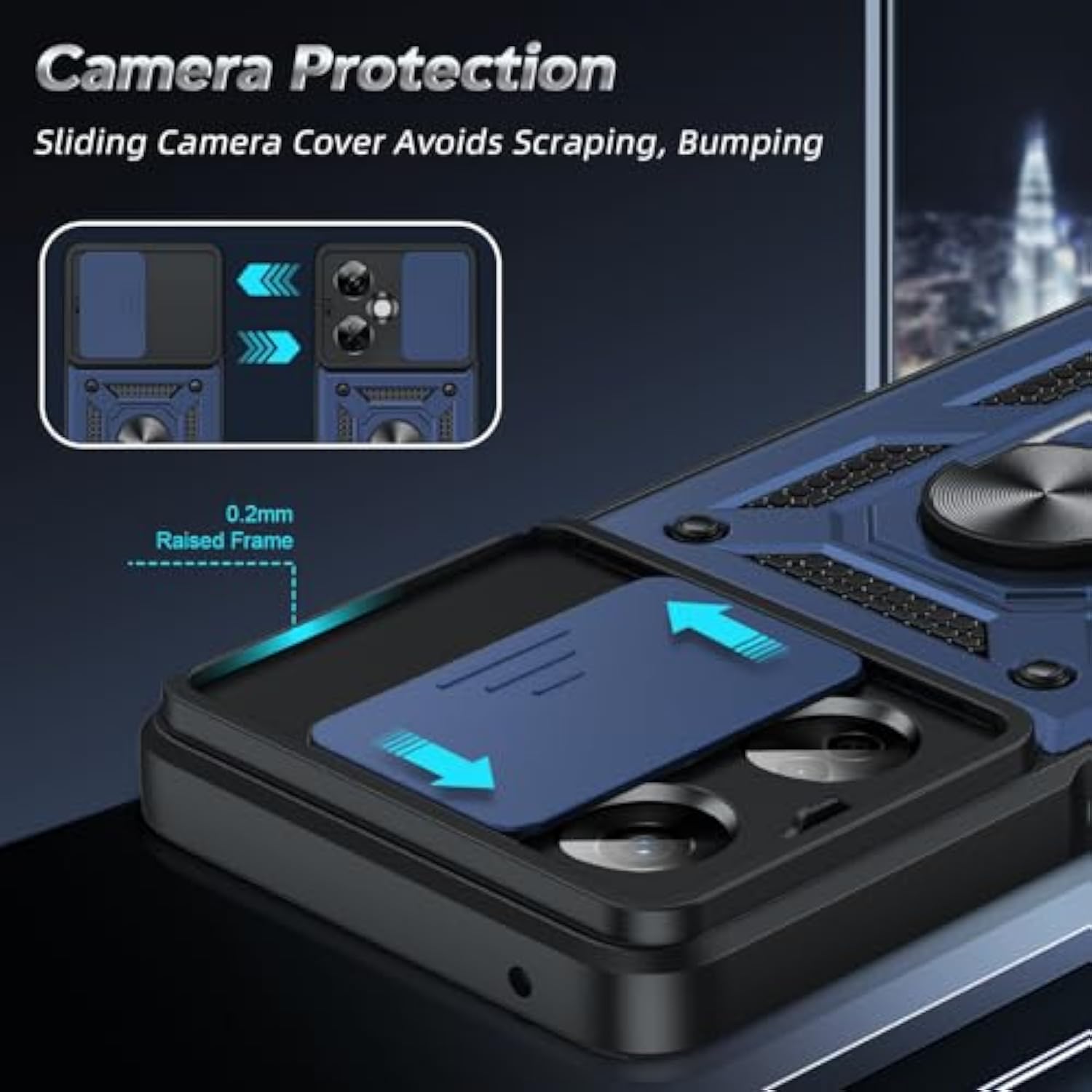 For Oneplus Nord-N30 5G Case: With Slide Camera Cover Screen Protector, Military-Grade Shockproof Protective Magnetic Ring Stand One Plus Nord N30 5G Cell Unlocked Phone Covers Funda Fara, Blue