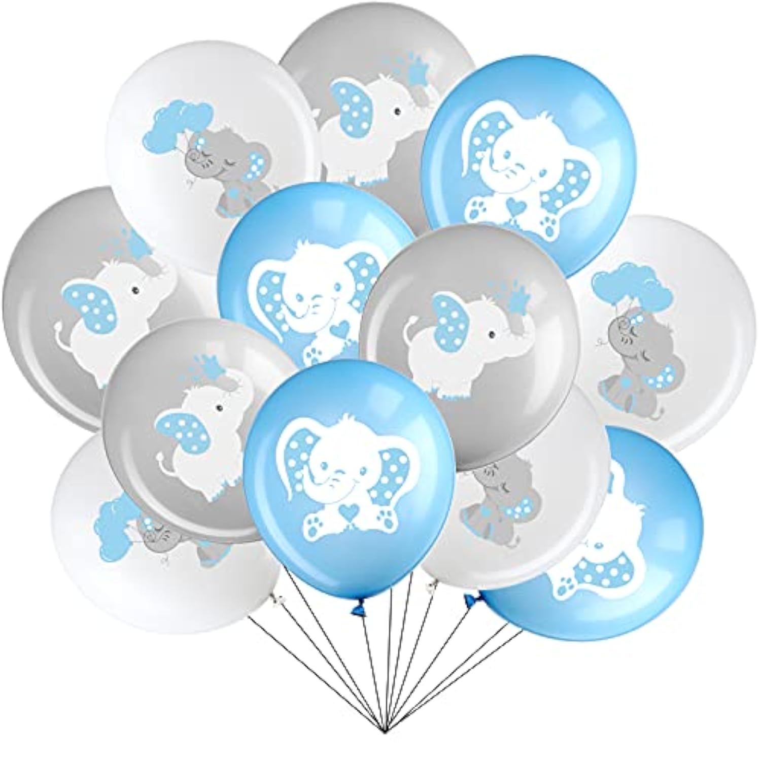 45-Pcs Blue, Gray & White Elephant Balloons Baby Shower & Gender Reveal Decor