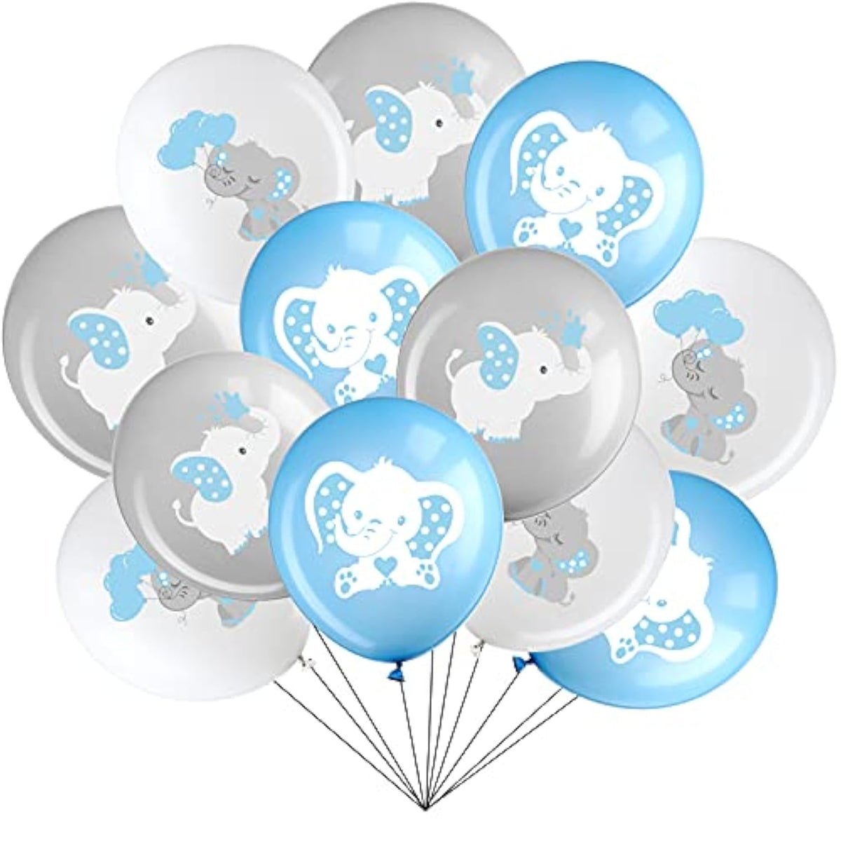 45-Pcs Blue, Gray & White Elephant Balloons Baby Shower & Gender Reveal Decor