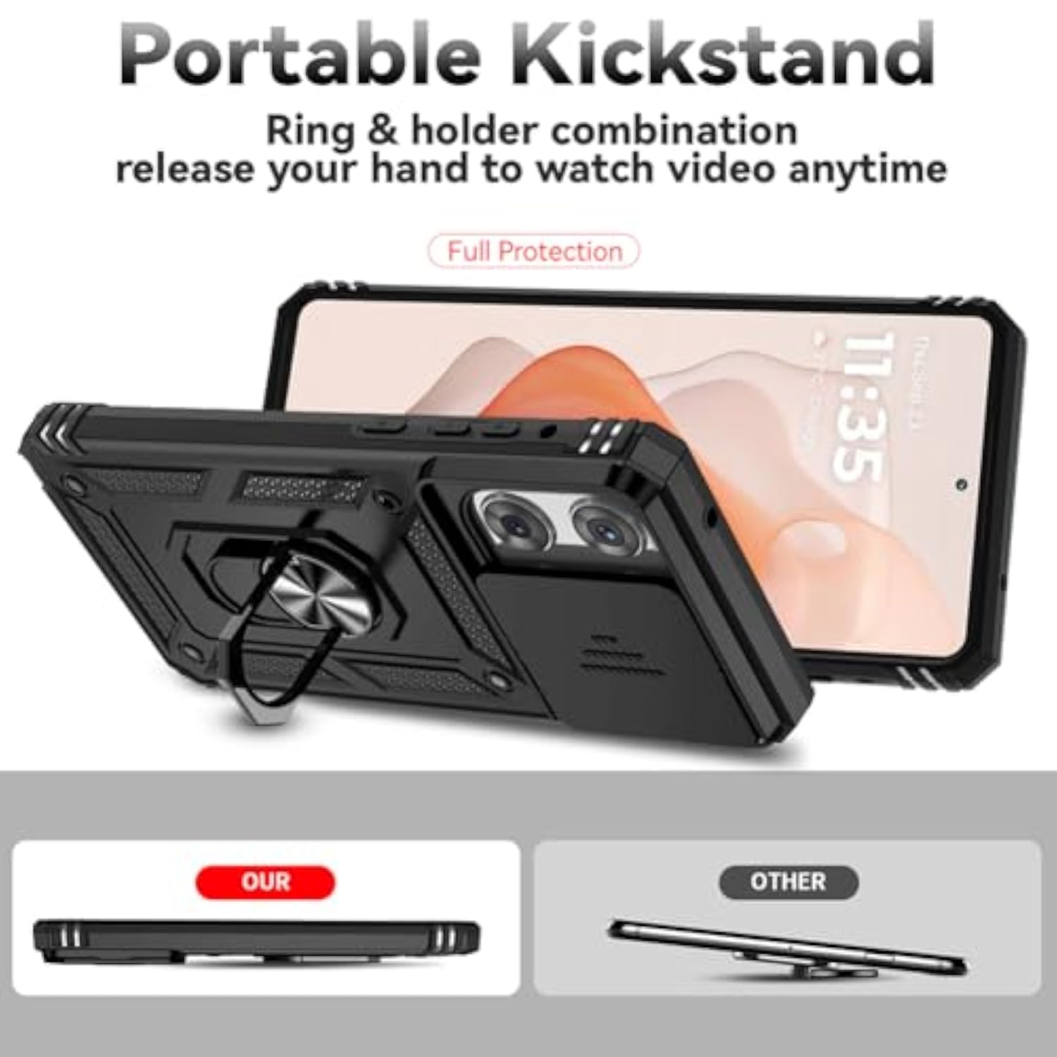 Moto G Stylus 5G 2026/2025 Case with HD Screen Protector and Ring Holder Kickstand Slide Camera Lens Cover Black