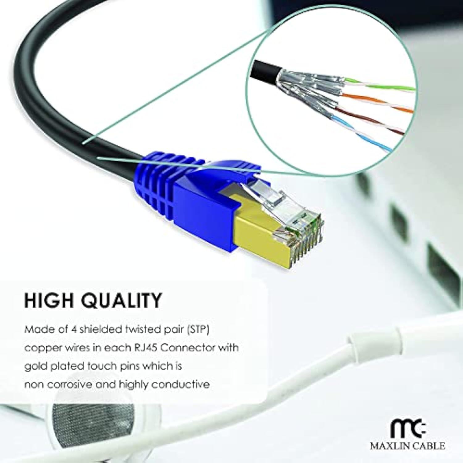 Cat 7 Ethernet Cable, 50 Ft Rj45 600 Mhz, Heavy Duty Indoor Outdoor Gaming Lan