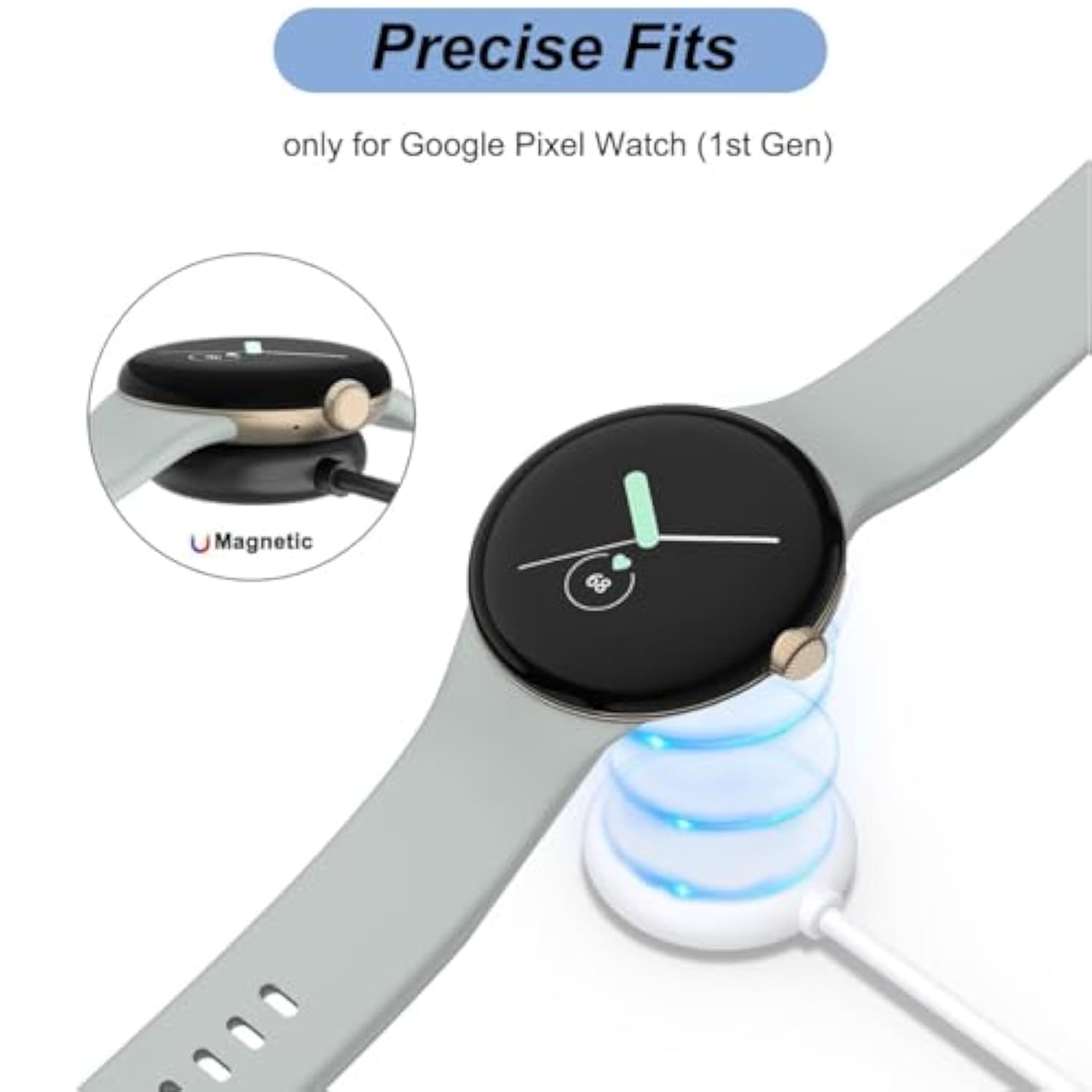 For Pixel Watch Charger, Replacement Magnetic Charging Cable Cord Stand For Google Pixel Watch (White)