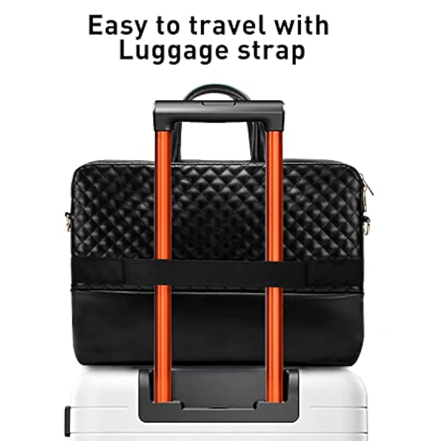 Quilted Laptop Bag For Women, Fits Up To 15.6-Inch Laptops, Pu Leather, Professional Business Briefcase With Shoulder Strap, Black