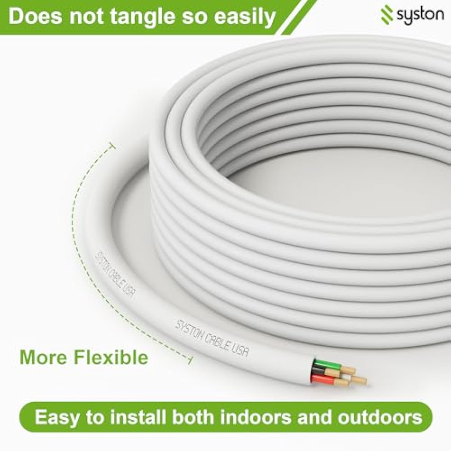 Syston 14/2 Speaker Audio Cable Wire Bulk, 14Awg 2C Strand Ofc - Oxygen Free Copper Conductors, Cmr Riser-Rated Indoor/Outdoor Uv Resistant Rohs Compliant For Home Theater Car Speakers, White 100 Ft