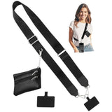 Clip-On Crossbody Phone Strap with Wallet Zippered Pouch Adjustable Black
