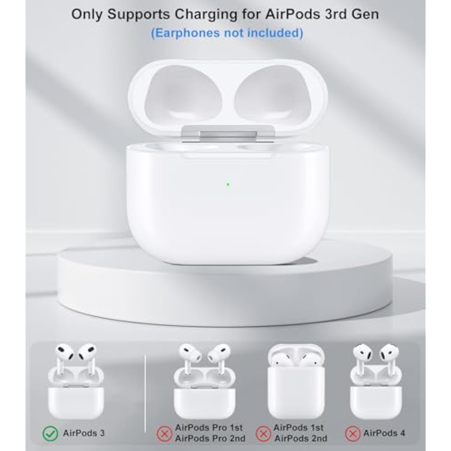 Wireless Charging Case Compatible With Airpods 3Rd Generation, Charger Case Replacement For Airpods 3 With Bluetooth Pairing Sync Button, Earbuds Not Included