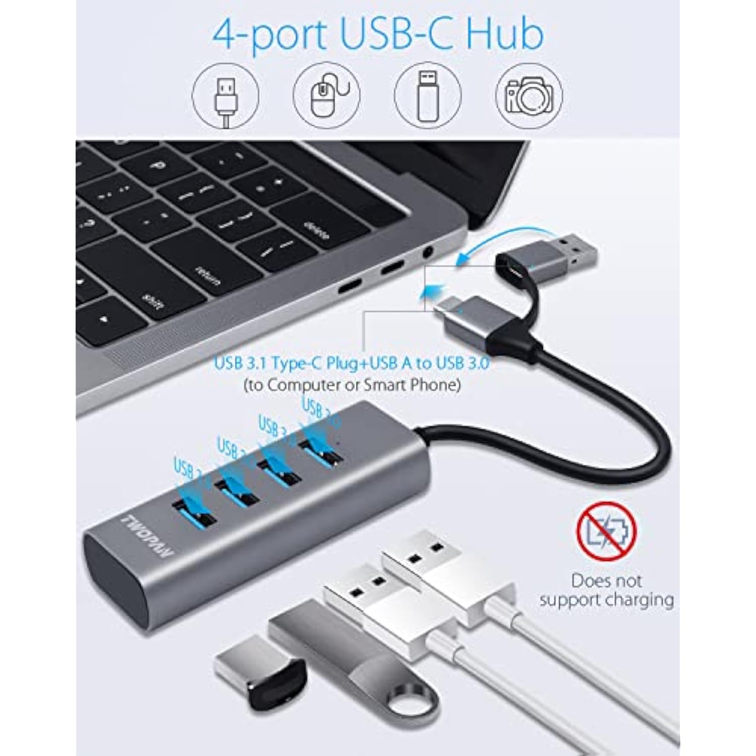 Usb To Usb Hub & Usb C Hub T1-Ac, Usb C To Usb 3.0 High Speed Ports Hub, 4-Por