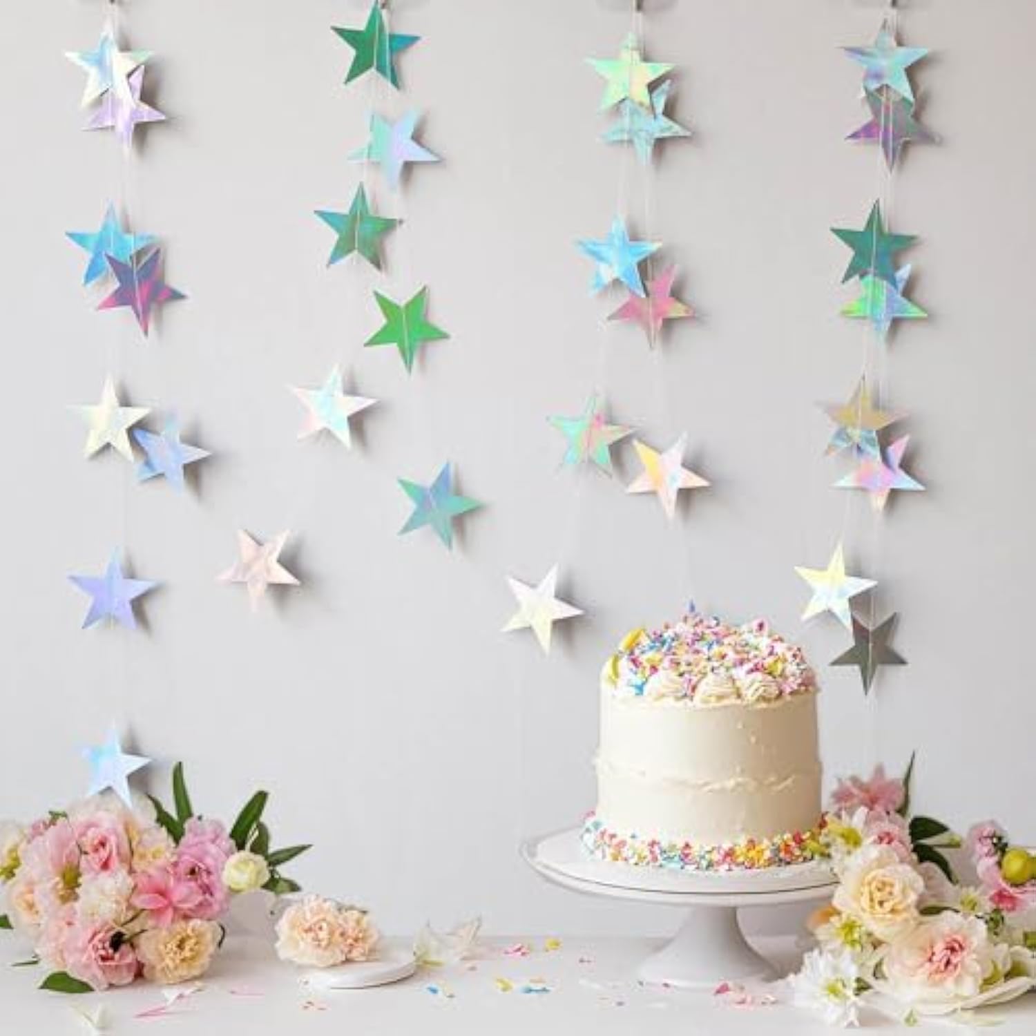 40Ft Iridescent Shining Star Hanging Garland Glitter Bunting Banner Backdrop Decor