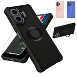 TCL NxtPaper 70 Pro 5G Phone Case Cover with Tempered Glass Screen Protector, 2MM Thickening Super Protection, Ring Support, Black