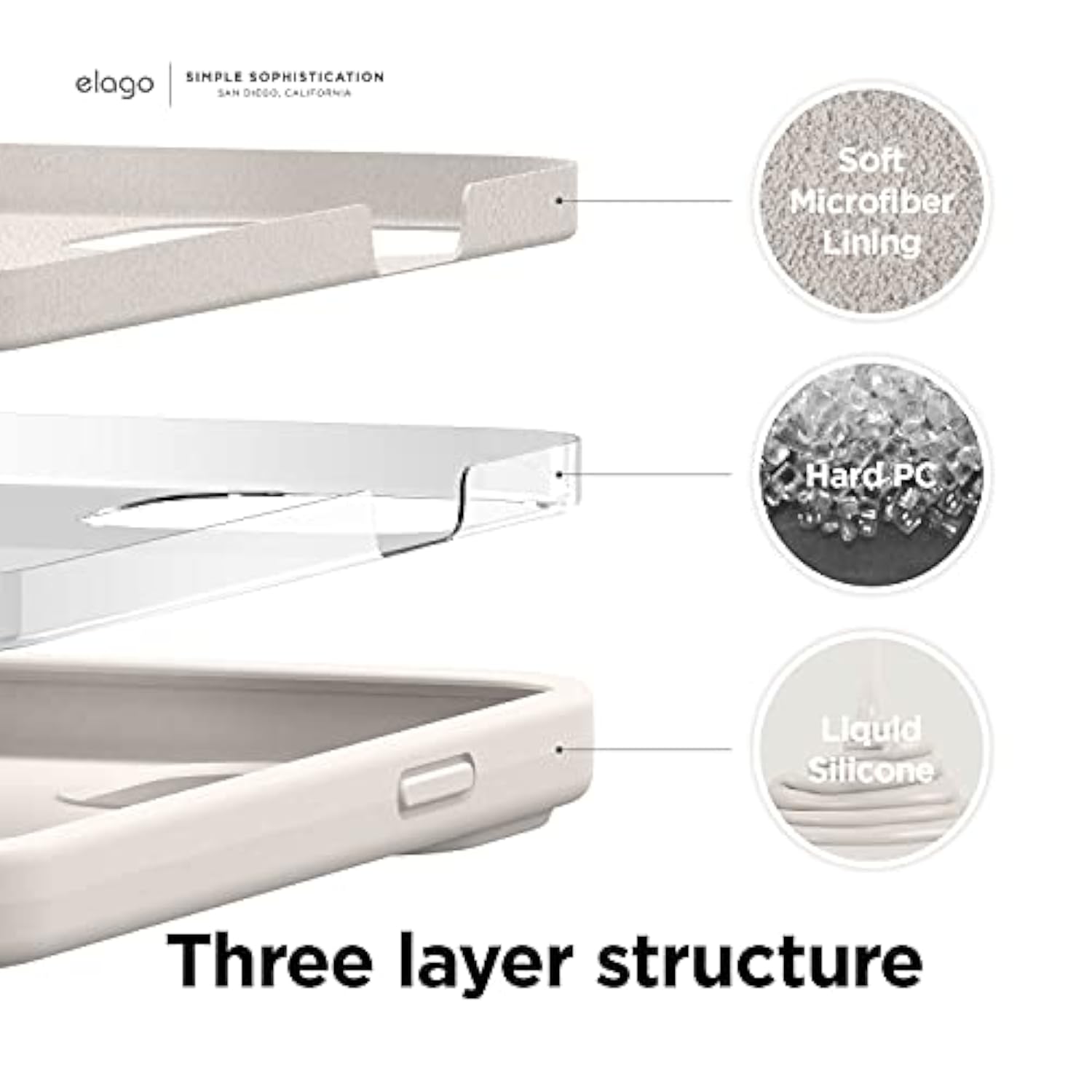 elago Compatible with iPhone 13 Pro Case, Liquid Silicone Case, Full Body Screen Camera Protective Cover, Shockproof, Slim, Anti-Scratch Soft Microfiber Lining, 6.1 inch (Stone)