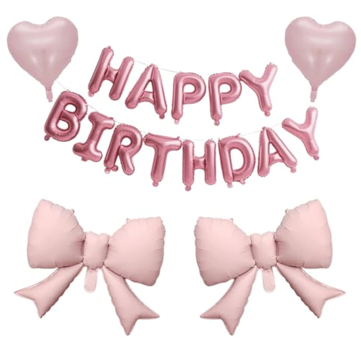 Pink Happy Birthday Banner Birthday Decorations Bow Balloons Heart-Shaped Balloons For Women Girls Birthday Decor Party Supplies