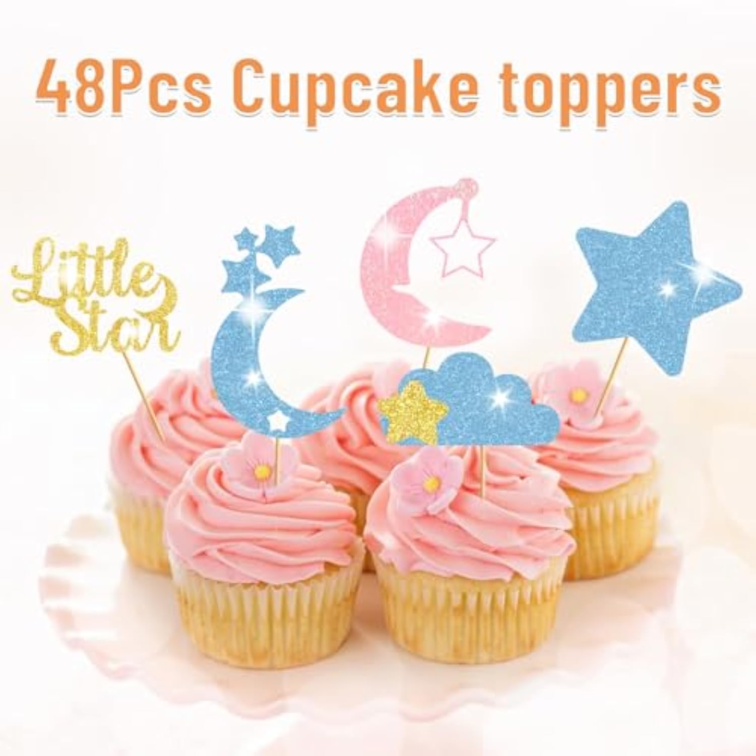 Twinkle Twinkle Little Star Cupcake Toppers, Star Cupcake Toppers, Twinkle Twinkle Little Star Gender Reveal Decorations, Gender Reveal Cake Decorations For Baby Shower Supplies