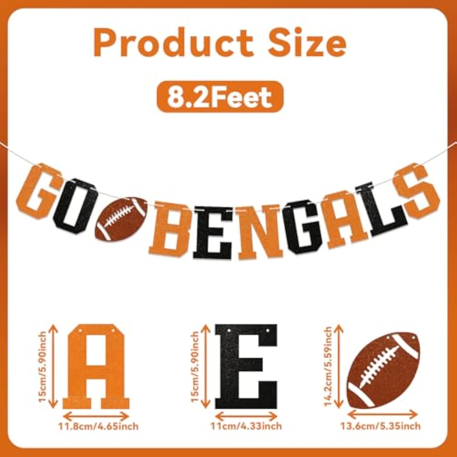 Go Bengals Banner - Football Game Day Party Banner, Bengals Fans, Sports Theme Party Decor Black Orange Glitter