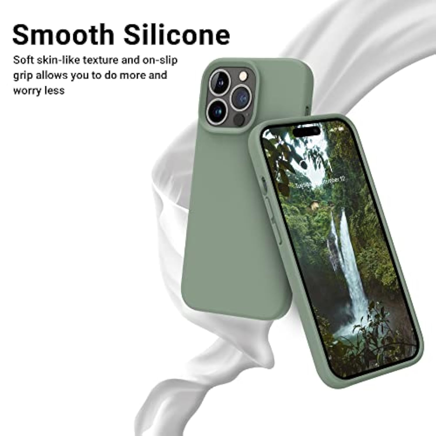 Designed For 14 Pro Case, Silicone Shockproof Slim Thin Phone Case For 14 Pro 6.1 Inch (Calke Green)