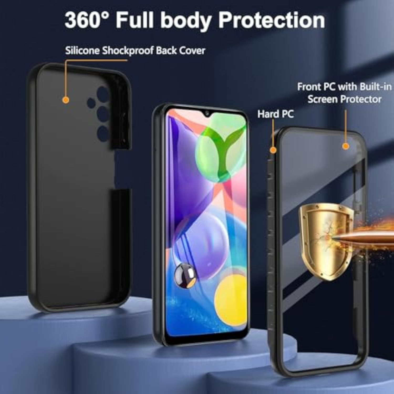 Samsung A14 5G Case, 360 Full Body Shockproof Protective Cover with Built-in Screen Protector for Samsung Galaxy A14 5G Black