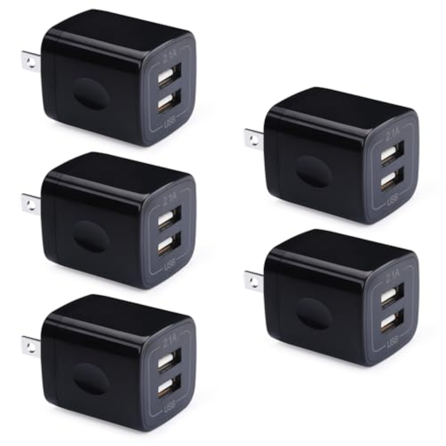 Usb Wall Plug, 2.1A Dual Port Usb Power Block Quick Charger Plug Cubes 5 Pack Compatible Iphone 16/15 Pro Max/14/13/12/11/Se/8/X,Samsung Galaxy S24Ultra S23 A15 5G A54 A14 A55 A13 A23 S21 S9 S8