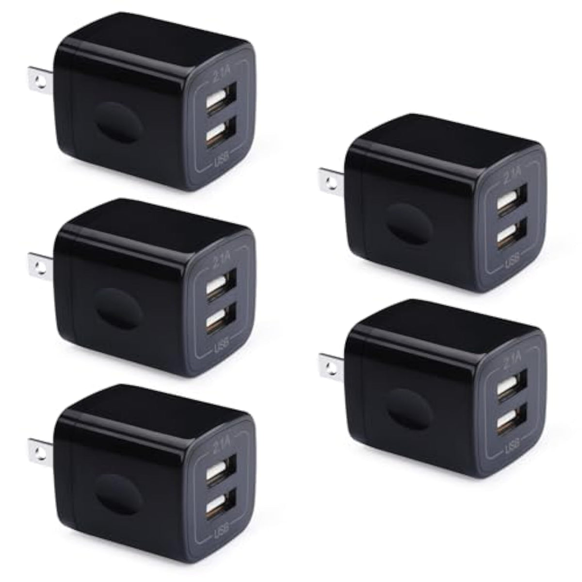 Usb Wall Plug, 2.1A Dual Port Usb Power Block Quick Charger Plug Cubes 5 Pack Compatible Iphone 16/15 Pro Max/14/13/12/11/Se/8/X,Samsung Galaxy S24Ultra S23 A15 5G A54 A14 A55 A13 A23 S21 S9 S8