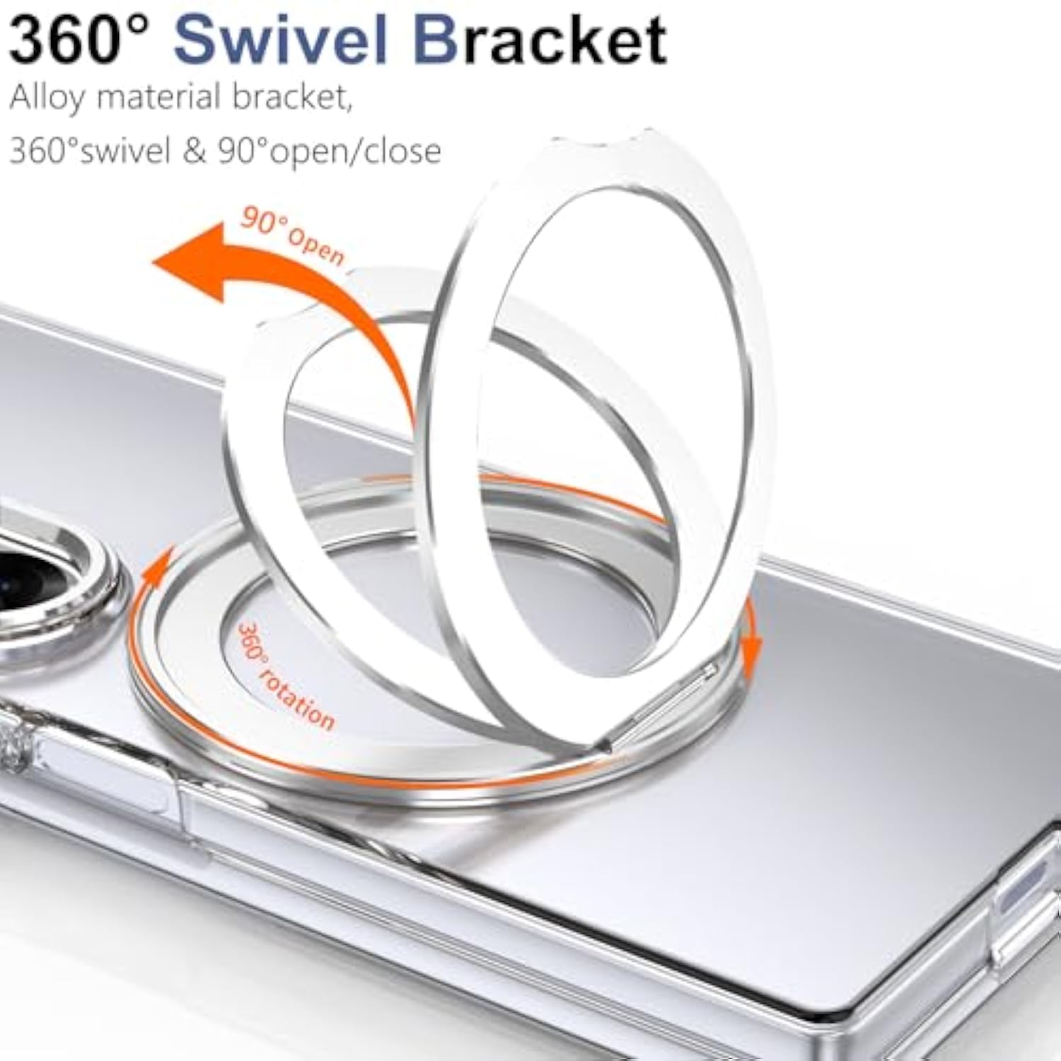 For Samsung Galaxy Z Fold 7 Case With Rotating Ring Stand, [Wireless Charging] Z Fold7 Magnetic Case With Screen Protector Camera Protector Slim Pc Kickstand Clear Cover For Z Fold 7 Silver