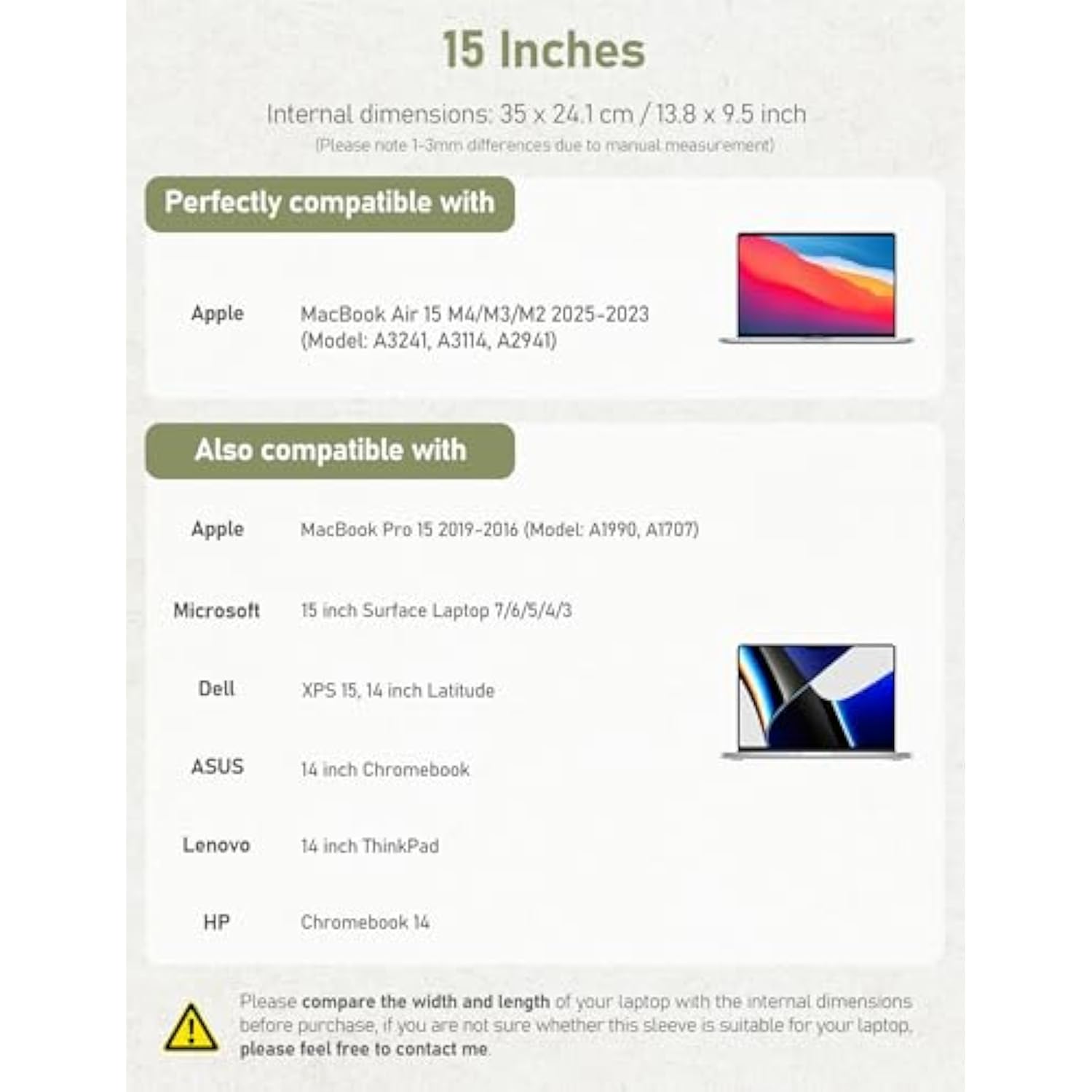 15 Inch Laptop Sleeve For 15.3 Inch Macbook Air 15 M4/M3/M2 2025-2023, 15 Inch Surface Laptop 7-3, 14 Inch Dell Latitude, Lenovo Thinkpad, Asus/Hp Chromebook, Washable Kraft Case Cover