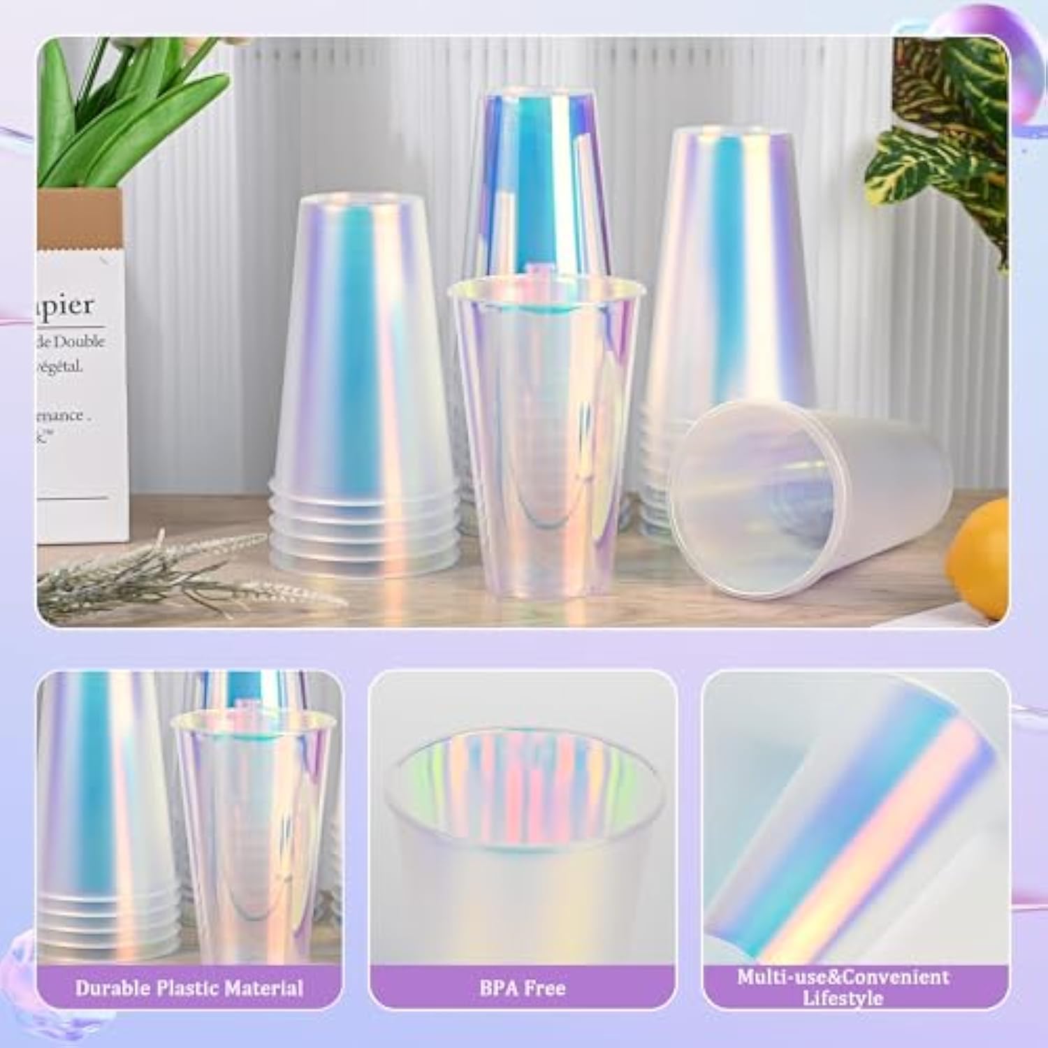 30Pcs 2 Styles Iridescent Plastic Cups 16Oz Bachelorette Disco Glitter Cups Drinking Cups Party Favor Cup Disposable Iridescent Pastel Party Supplies For Unicorn Bachelorette Party Birthday Wedding