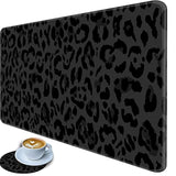 Black Leopard Print Mouse Pad,Large Gaming Desk Pad With Stitched Edges, Extended Computer Mouse Pad Water-Resistant Writing Pads With Non-Slip Rubber Base 31.5 X 11.8 In,With Coasters