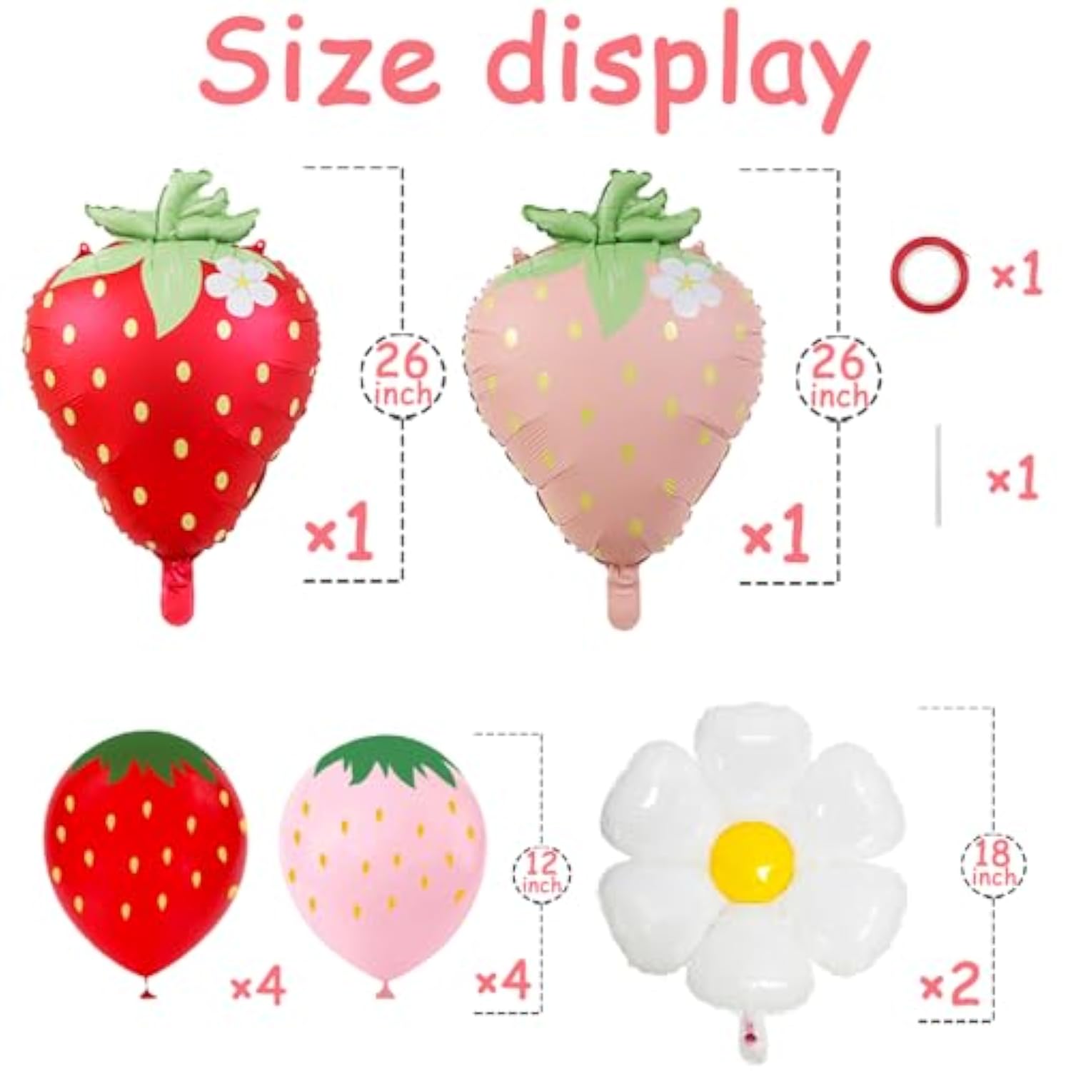 12Pcs Strawberry Balloons Decorations Daisy Berry Latex Foil Balloon Fruit Strawberry Themed Supplies Party Birthday Decorations