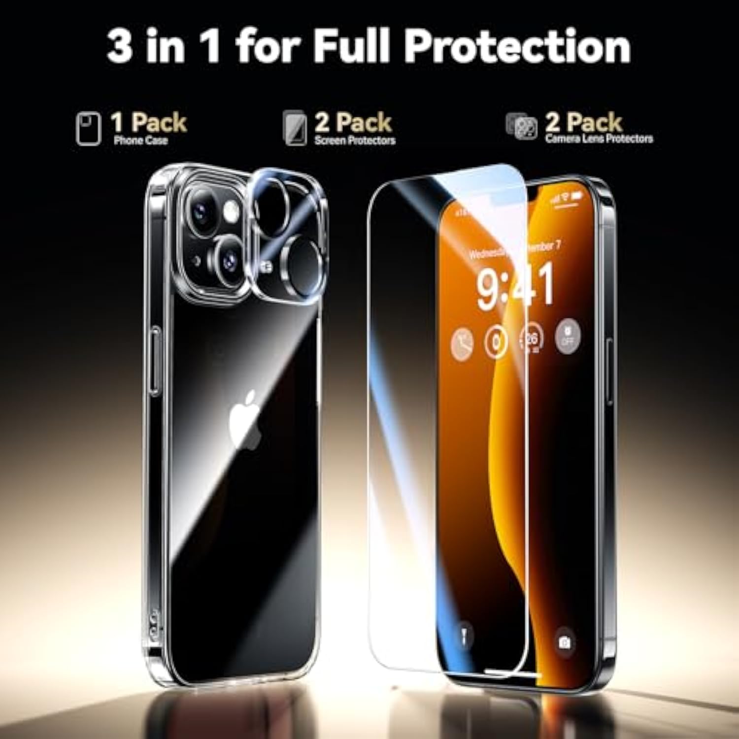 Diamond Clear For Iphone 14 Case With 2X Screen Protector + 2X Camera Lens Protector, [Not Yellowing][Military-Grade Protection] Slim Thin Shockproof Phone Case For Iphone 14, Clear