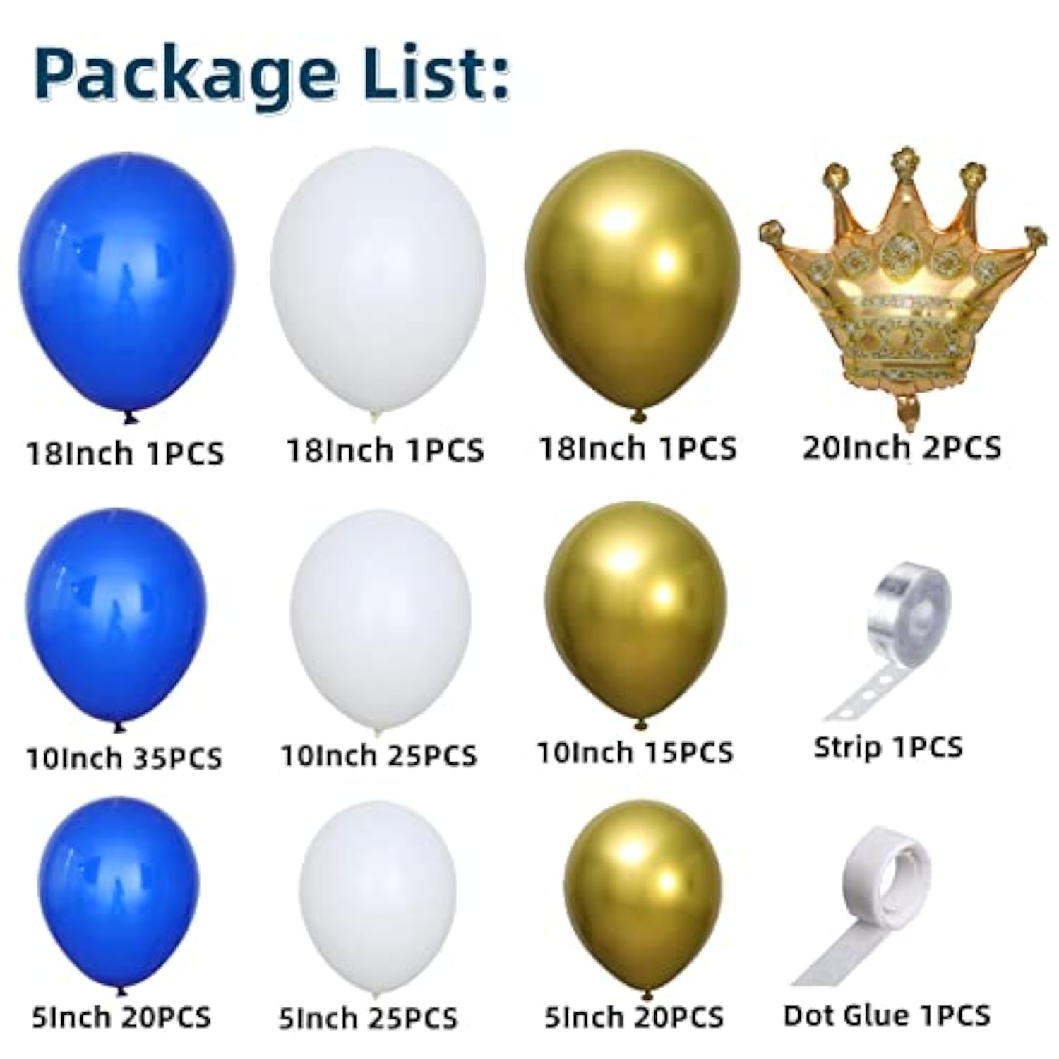 145Pcs Navy Blue Balloon Garland Arch Kit, Gold White Royal Blue Ballo