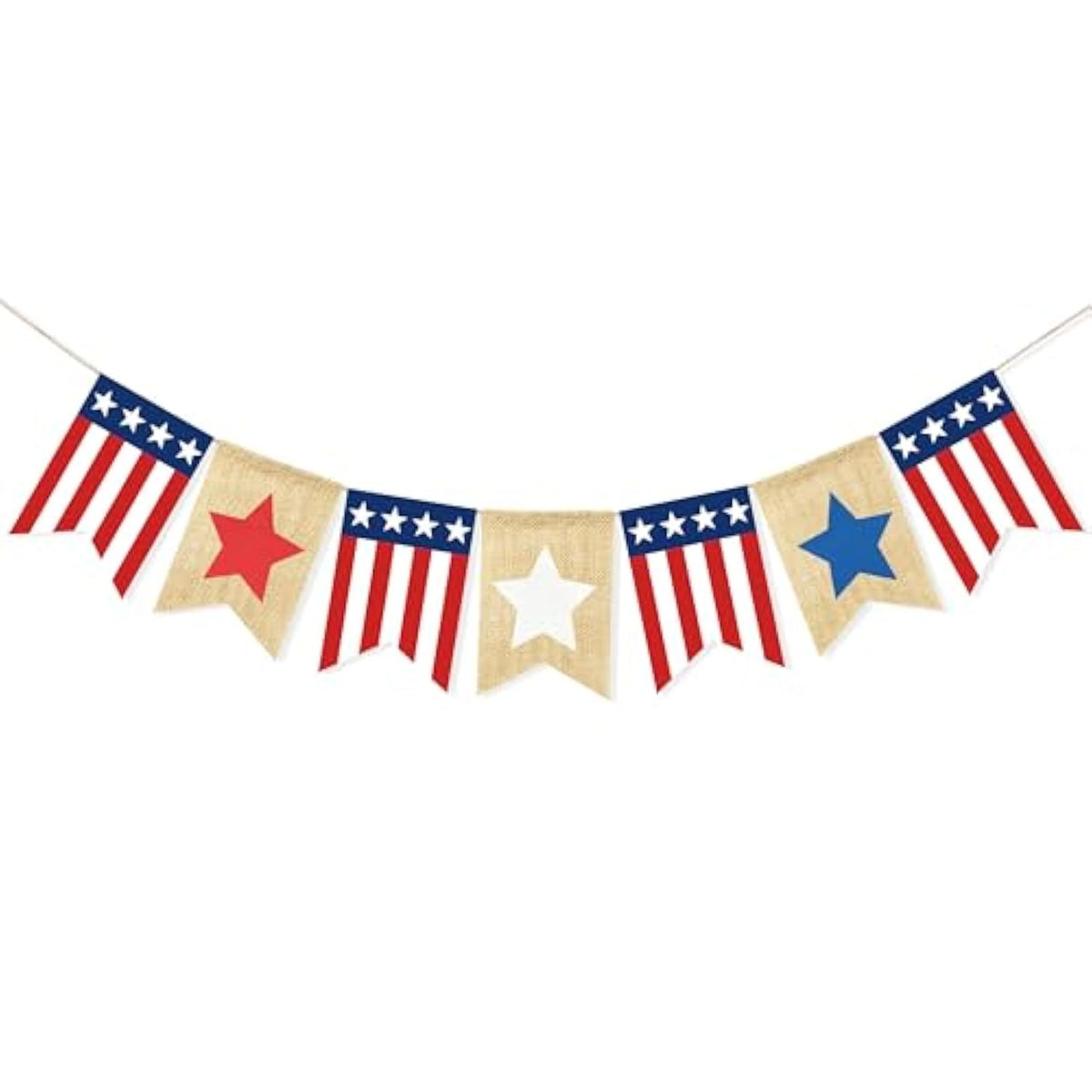 Red White And Blue Star Banner 4Th Of July Decorations, American Independence Day Stripe Bunting Usa Flag Garland Patriotic Decorations Parade Floats Party Decor