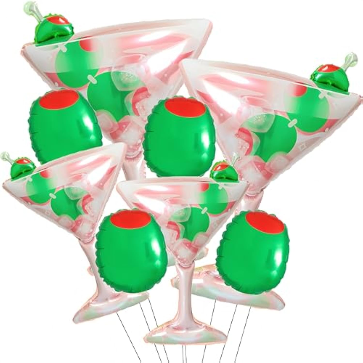 8pcs 43" Martini Balloons — Pink/Green Foil Decor for Trendy Cocktail Parties