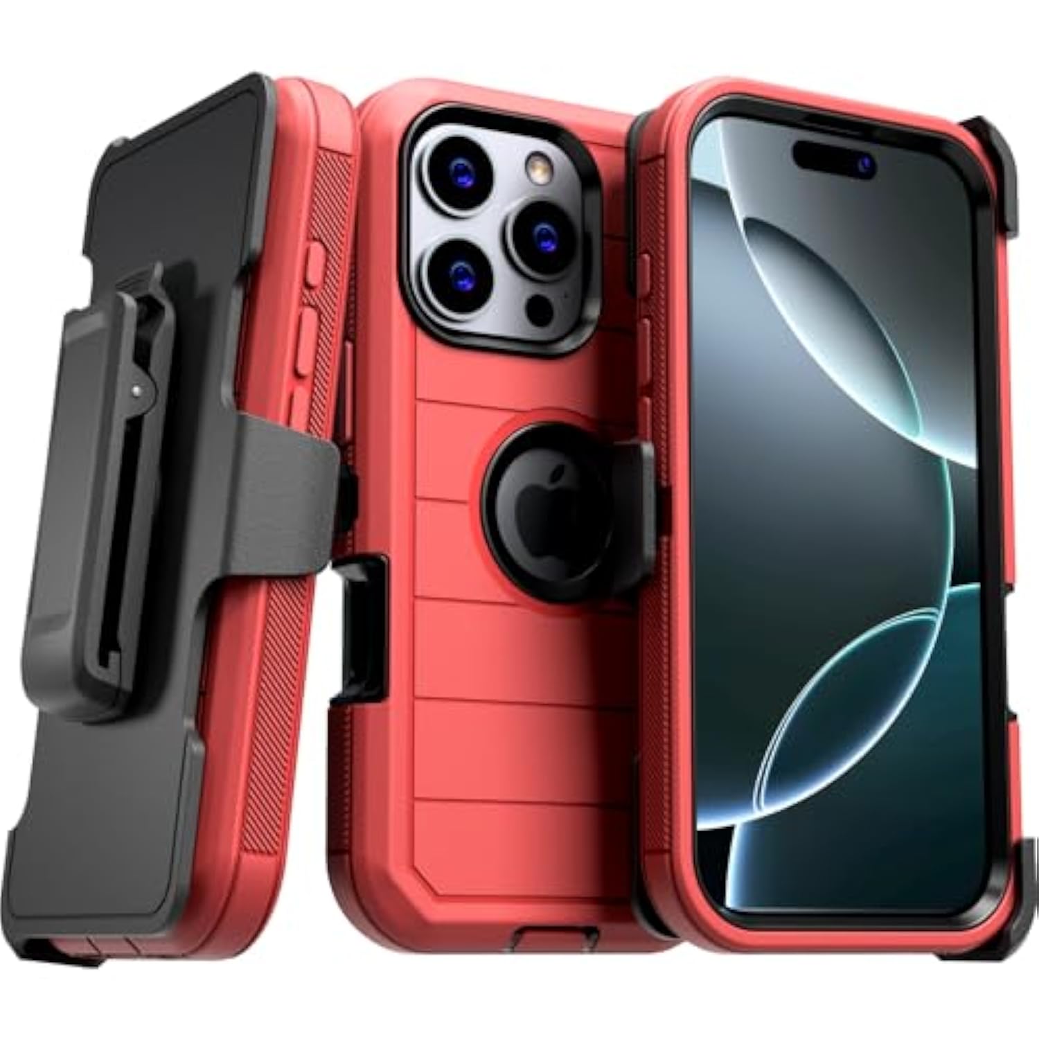 Designed For Iphone 16 Pro Case With Belt Clip Holster & Kickstand, Screenless Dual-Layer Shockproof Phone Case - Red & Black