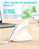 Ergonomic Mouse, Vertical Wireless Mouse, Rechargeable 2.4G Optical Carpal Tunnel Mice With Usb Receiver: 1000/1200/1600 Dpi, 6 Buttons, For Laptop, Computer, Mac, Pc, Desktop, Notebook, White