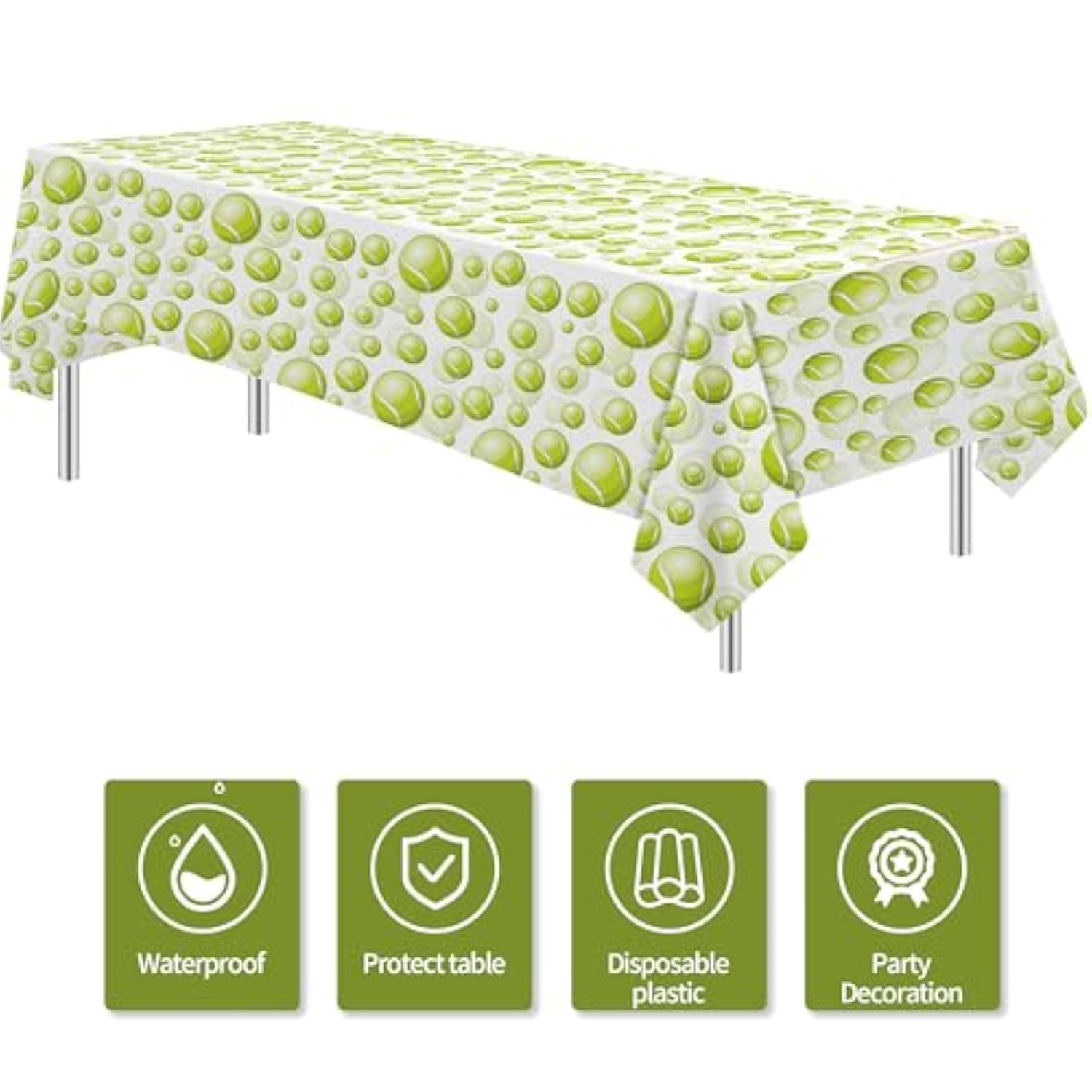 Tennis Party Tablecloth Decorations For Birthday Baby Shower - Disposable Sports Ball Tennis Birthday Party Supplies Table Cover - 3 Pack (54In X 108In)