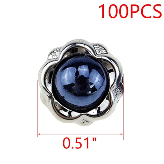 100Pcs Blue Pearl Buttons Half Resin Dome Cap Plastic Base Single Hole