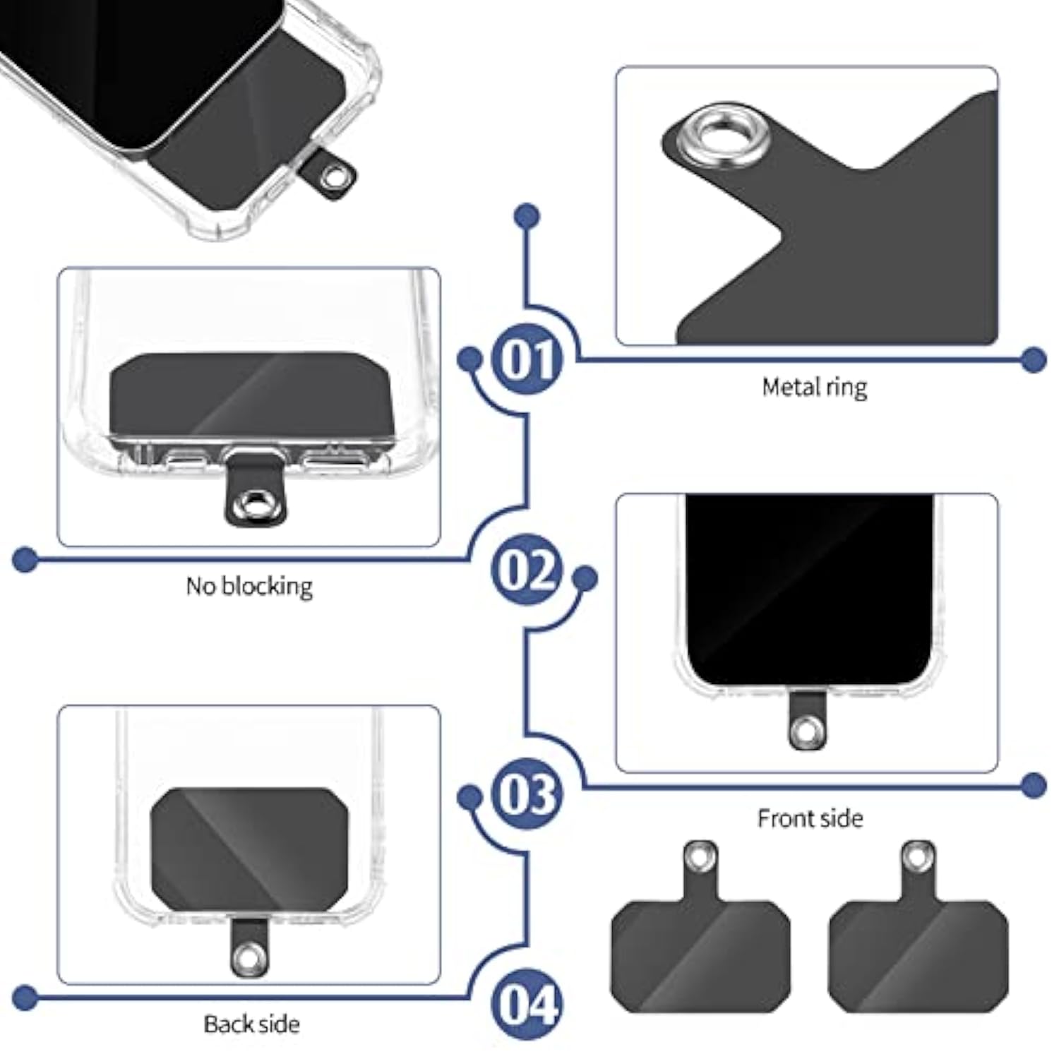 24 Pcs Universal TPU Phone Lanyard Replacement Patches Non Adhesive